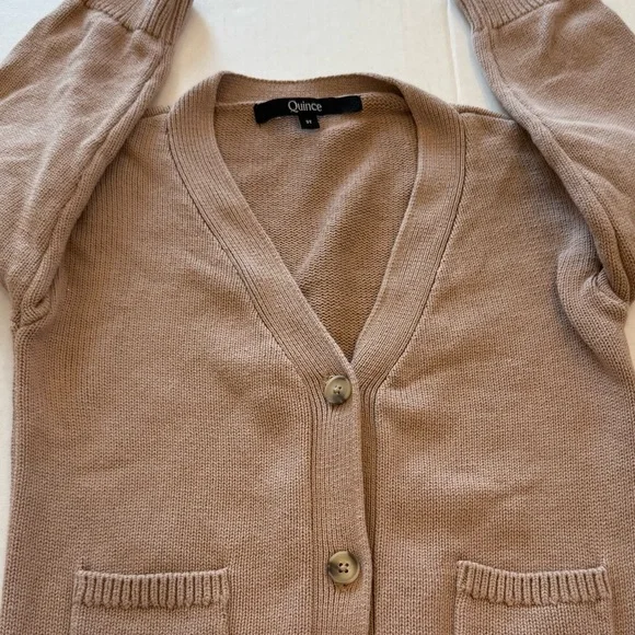 Quince Kid’s Cardigan Sweater V Neck Button Front Tan Size 3T Organic Cotton - Picture 4 of 9
